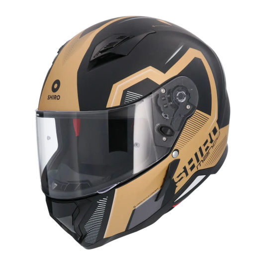 SHIRO HUNTER SH-890 MANDO Moto Integrali Caschi Negro Opaco Nero Oro