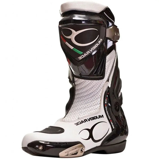 MUGENRACE Sphantom 3 Stivali Moto Sportivi Nero Bianco