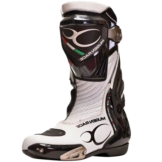 MUGENRACE Sphantom 3 Stivali Moto Sportivi Nero Bianco