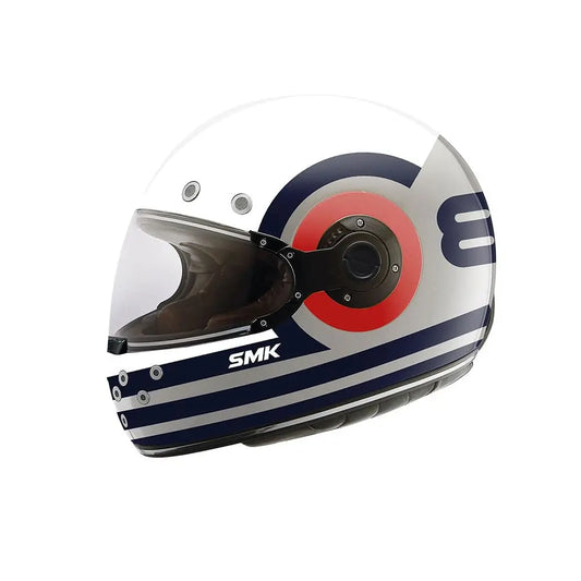 SMK RETRO RANKO GL653 Moto Integrale Caschi Opaco Bianco Blu Grigio – Yamoto.it