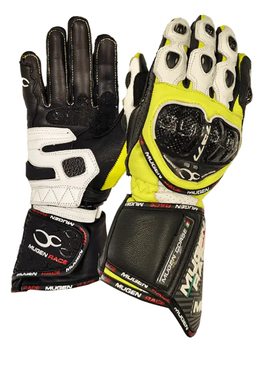 MUGENRACE G-MNR-1461 BORNEW Sportivi Moto Pelle Bianco Neon