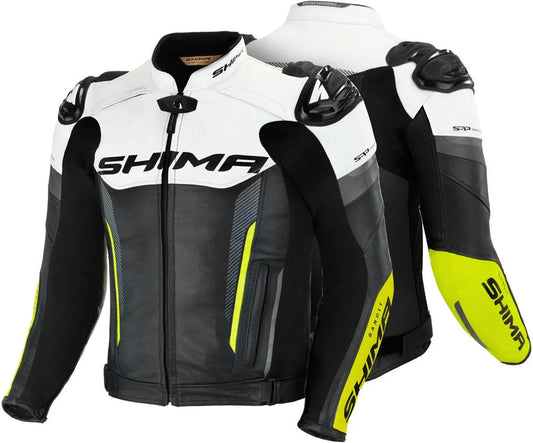 SHIMA Bandit motociclista Corsa pelle Giacca Nera Bianca Gialla