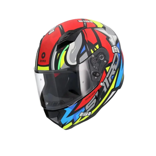 SHIRO HUNTER RACCOON Moto Integrali Caschi Rosso Blu Grigio