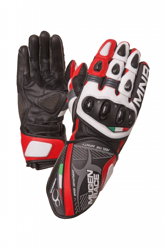 MUGENRACE NEPTUN Sportivo Moto Pelle Guanti Nero Bianco Rosso
