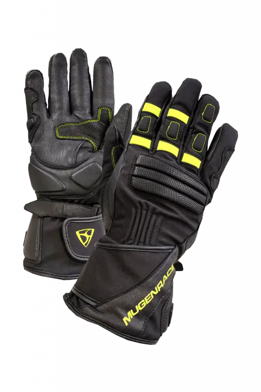 MUGENRACE PRIMO INVERNO Lunghi Moto Guanti Nero Fluo Giallo