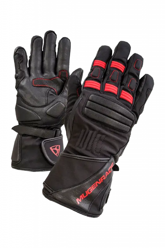 MUGENRACE PRIMO INVERNO Lunghi Moto Guanti Nero Rosso