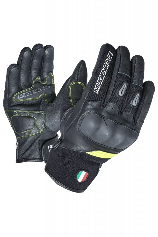 MUGENRACE NEO CORTOS Moto Guantes Negro Amarillo Fluo