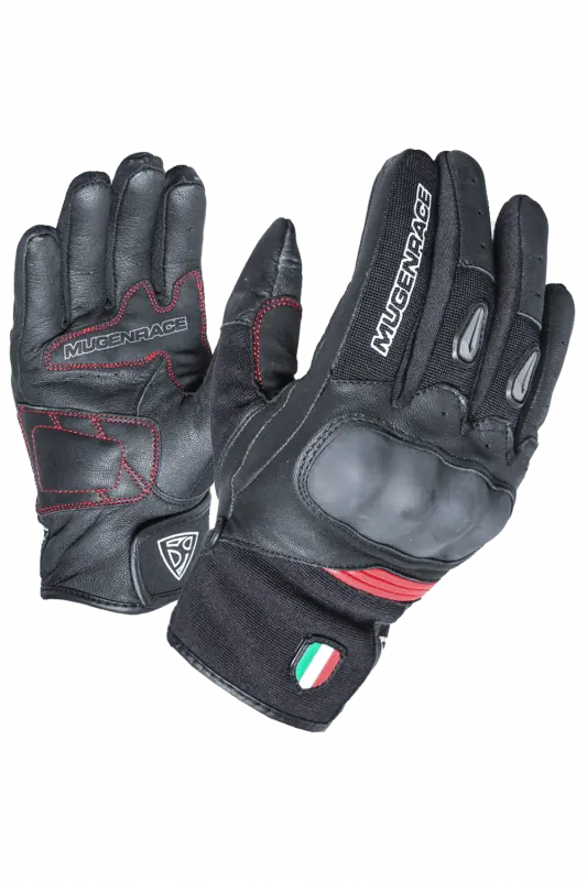 MUGENRACE G-MNR-1970 NEO SHORT Moto Guanti Nero Rosso