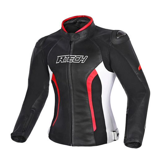 R-TECH -Tom Rider donna Giacca in pelle Negro/Blanco/Rosso