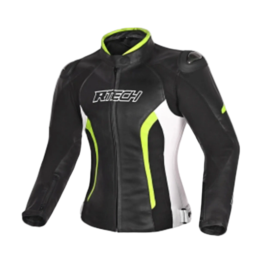 R-TECH -Tom Rider donna Giacca in pelle Negro/Blanco/Amarillo