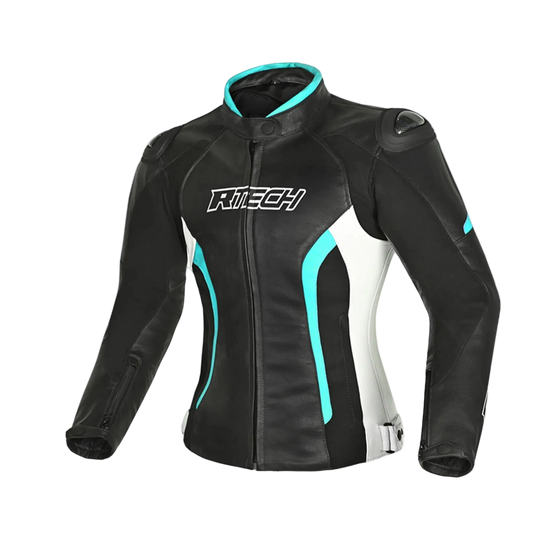 R-TECH TOM RIDER GIACCA IN PELLE DONNA NERO/BIANCO/TURCHESE – Yamoto.it