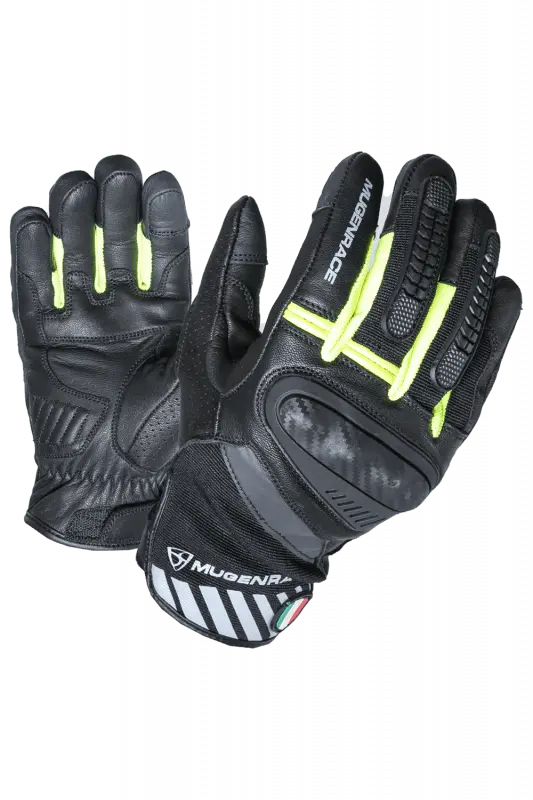 MUGENRACE HAI-KO CORTA Moto Guanti Nero Giallo Fluor