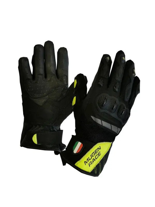 MUGENRACE G-MNR-2069 MIA Corti Moto Guanti Neri Giallo Fluoro