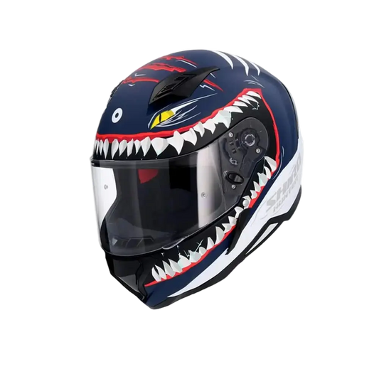 SHIRO HUNTER SHARK Moto Integrali Caschi Opaco Navy Blu Bianco