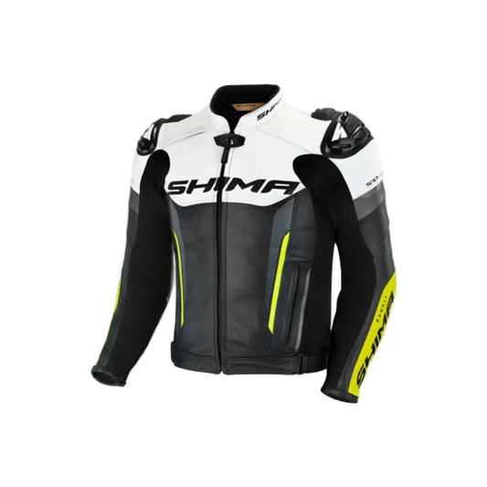 SHIMA Bandit motociclista Corsa pelle Giacca Nera Bianca Gialla