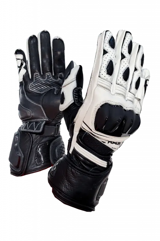 MUGENRACE G-MNR-2481 LINEA SPORT Moto Pelle Guanti Nero Bianco