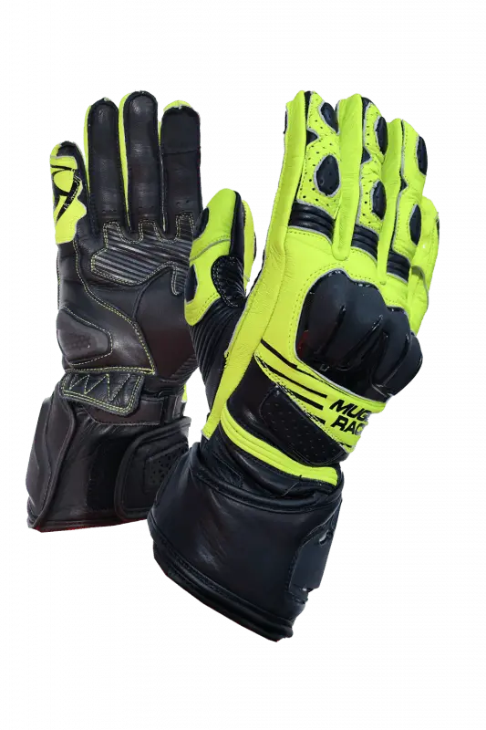 MUGENRACE G-MNR-2481 LINEA SPORT Moto Pelle Guanti Nero Fluo Giallo