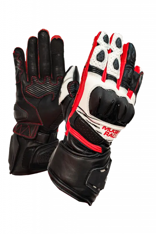 MUGENRACE G-MNR-2481 LINEA SPORT Moto Pelle Guanti Nero Bianco Rosso