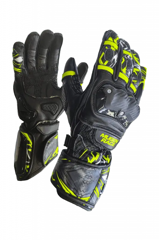 MUGENRACE MOONE SPORT Moto Pelle Guanti Nero Giallo Fluo