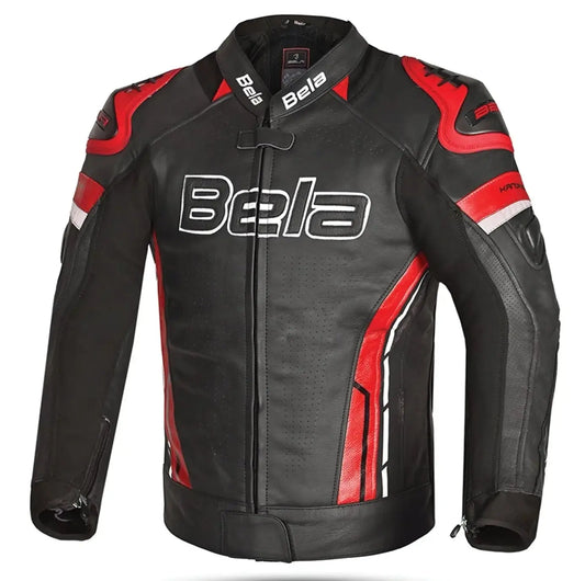 BELA ROCKET GIACCA DA MOTO IN PELLE DA UOMO NERA E ROSSA