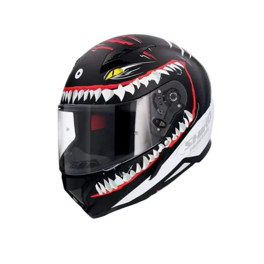 SHIRO HUNTER SHARK Moto Integrali Caschi Opaco Nero Bianco