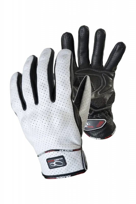 MUGENRACE AEROFLUX Moto Corti Pelle Guanti bianchi