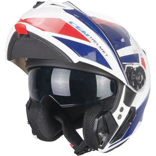 CGM 568S BER SPORT Moto Modulare Flip Up Caschi Bianco Blu