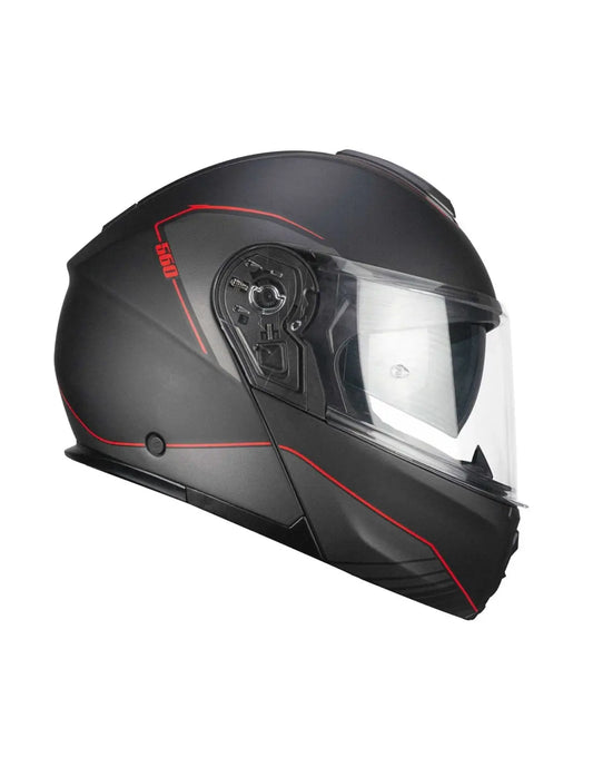 CGM 560G MAD RIDE Moto Modulare Caschi Nero Rosso opaco