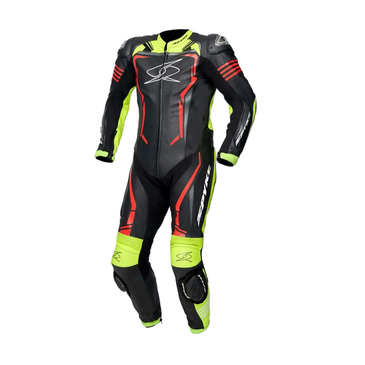 SPYKE ASSEN RACE 2.0 1PC Moto Tuta Nero Giallo Fluo Rosso Fluo