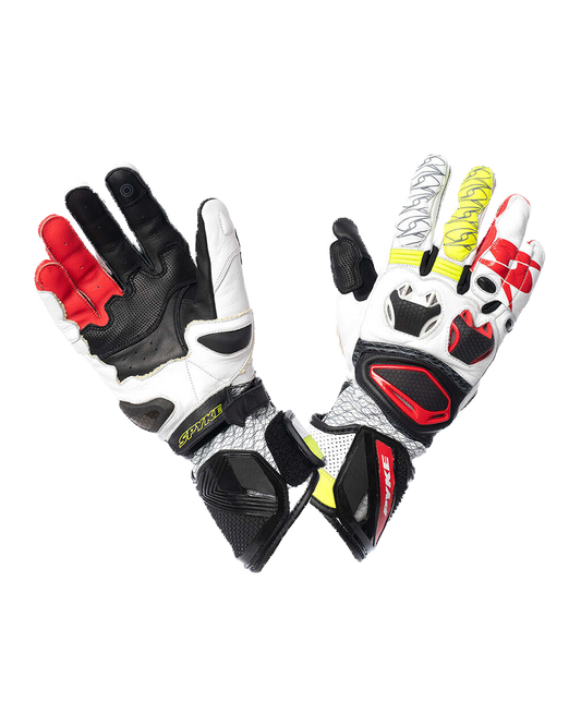SPYKE Tech Pro Uomo Corse Guantes Nero Bianco Rosso Flou Amarillo