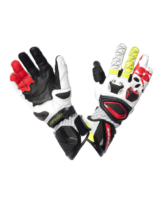 SPYKE Tech Pro Uomo Corse Guantes Nero Bianco Rosso Flou Amarillo