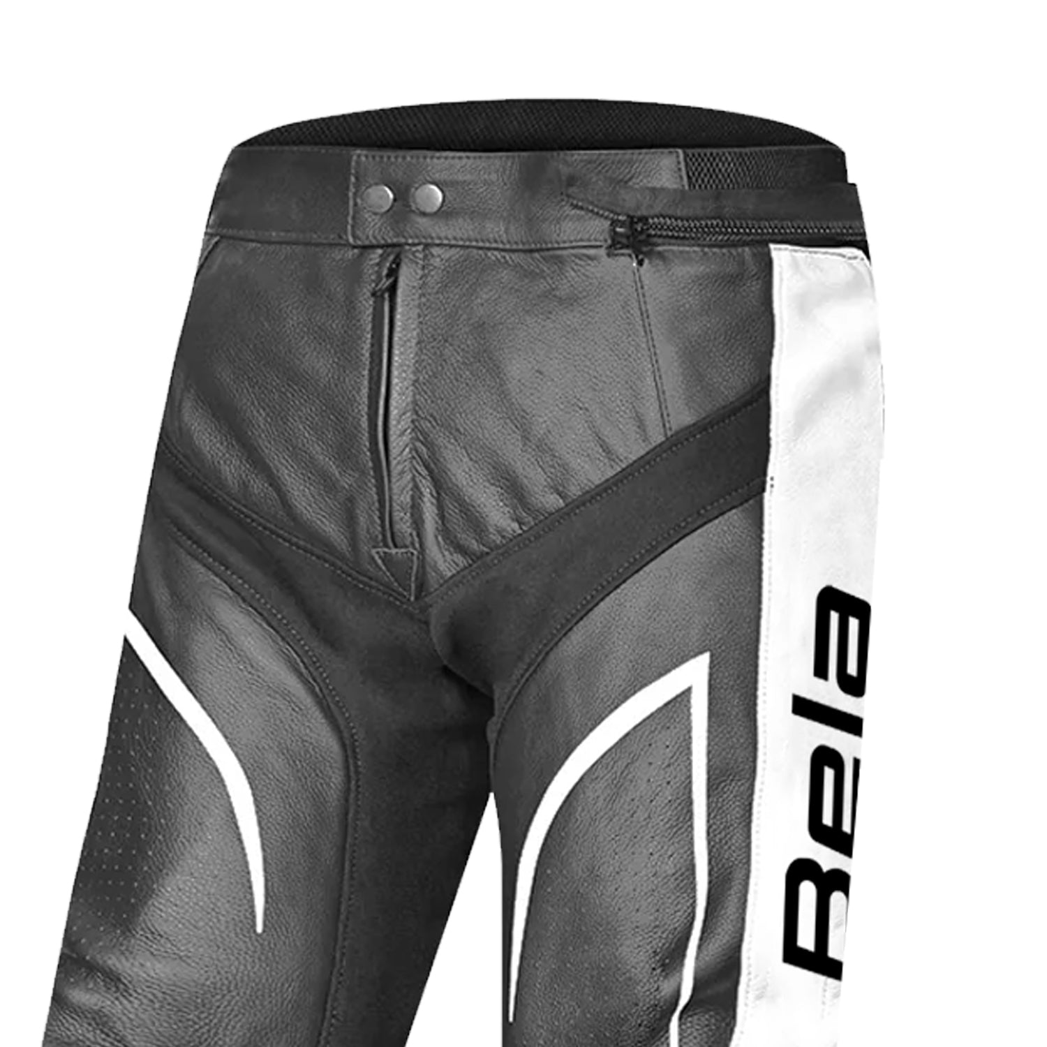 BELA X RACE PANTALONI DONNA IN PELLE NERO/ANTRACITE/BIANCO