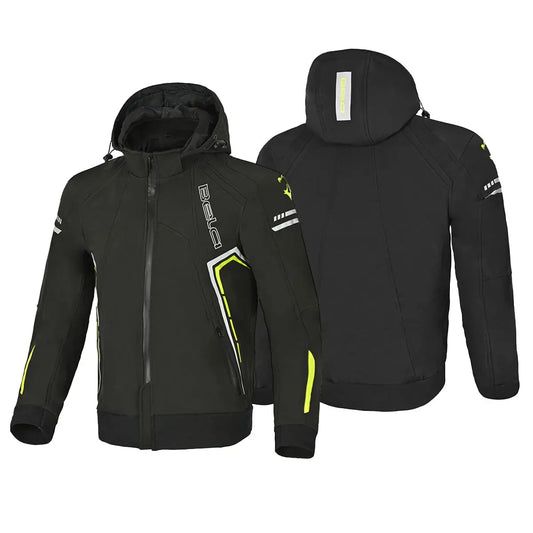 Bela Breeze Giacca softshell uomo Cappuccio removibile Nero/Giallo fluorescente