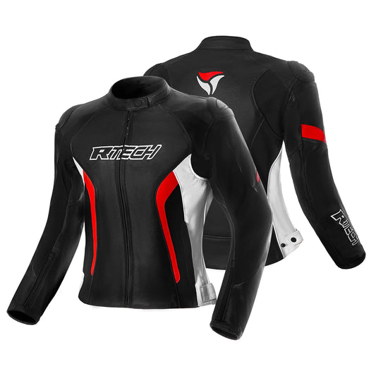 R-TECH - Chaqueta de cuero Tom Rider para mujer, color negro, blanco y rojo – Yamoto.it