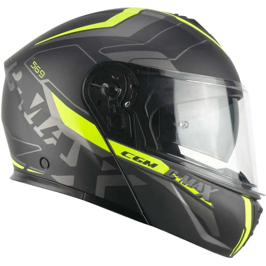 CGM 569G C-Max City Moto Modulare Caschi Nero Giallo Fluo Opaco