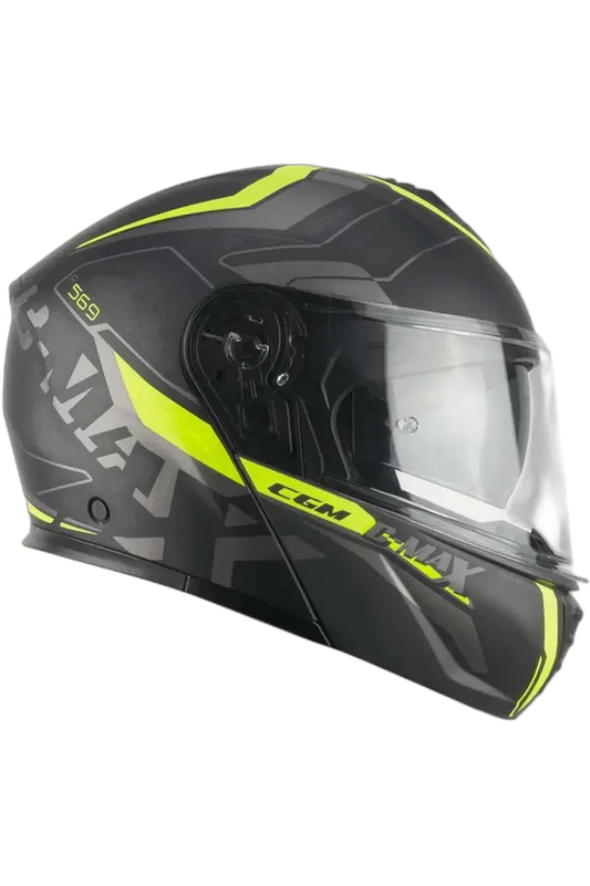 CGM 569G C-Max City Moto Modulare Caschi Nero Giallo Fluo Opaco