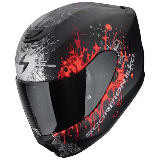 SCORPION CASCHI EXO-391 WOLF NERO MATE ARGENTO ROSSO