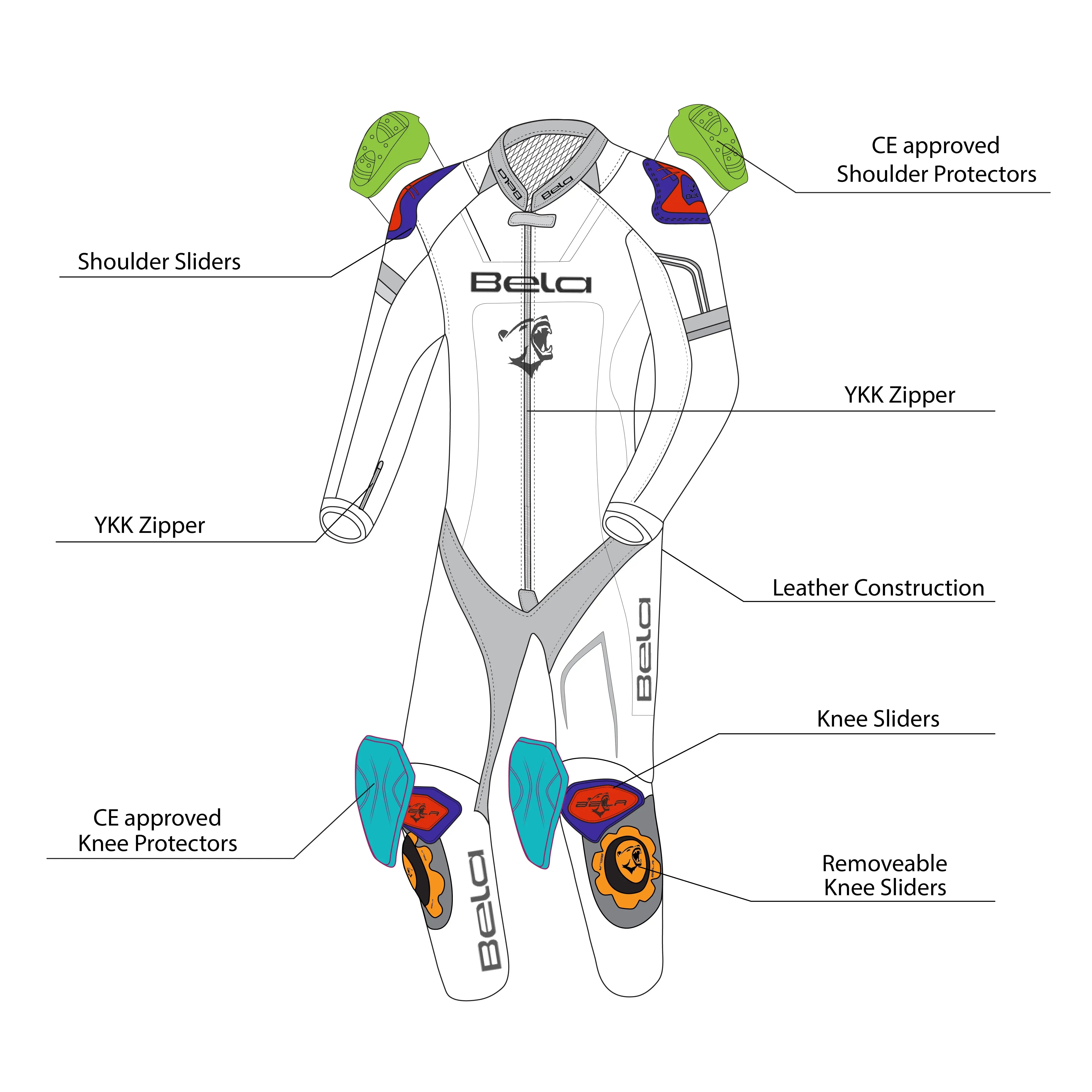 BELA X RACE TUTA IN PELLE 1 PEZZO NERO/BIANCO UOMO 