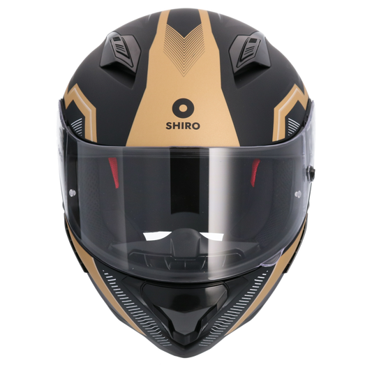 SHIRO HUNTER SH-890 MANDO MOTO INTEGRALI CASCHI NEGRO OPACO NERO ORO 