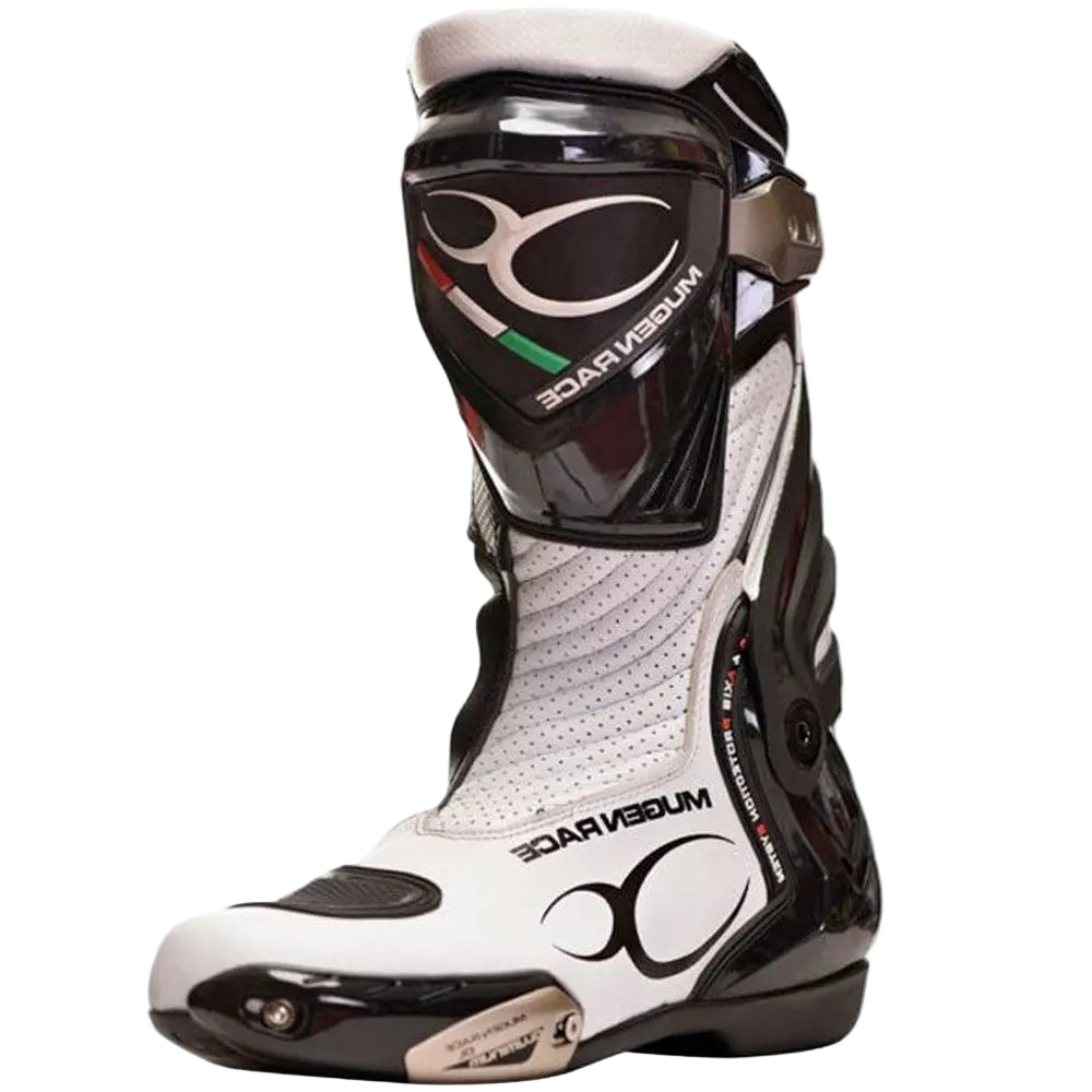 MUGENRACE Sphantom 3 Stivali Moto Sportivi Nero Bianco 