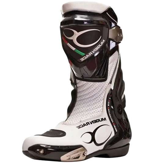 MUGENRACE Sphantom 3 Stivali Moto Sportivi Nero Bianco 