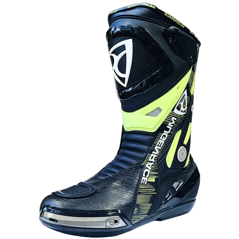 MUGENRACE BOT-MNR-2390 Phantom Plus Stivali Moto Nero Giallo Fluo 