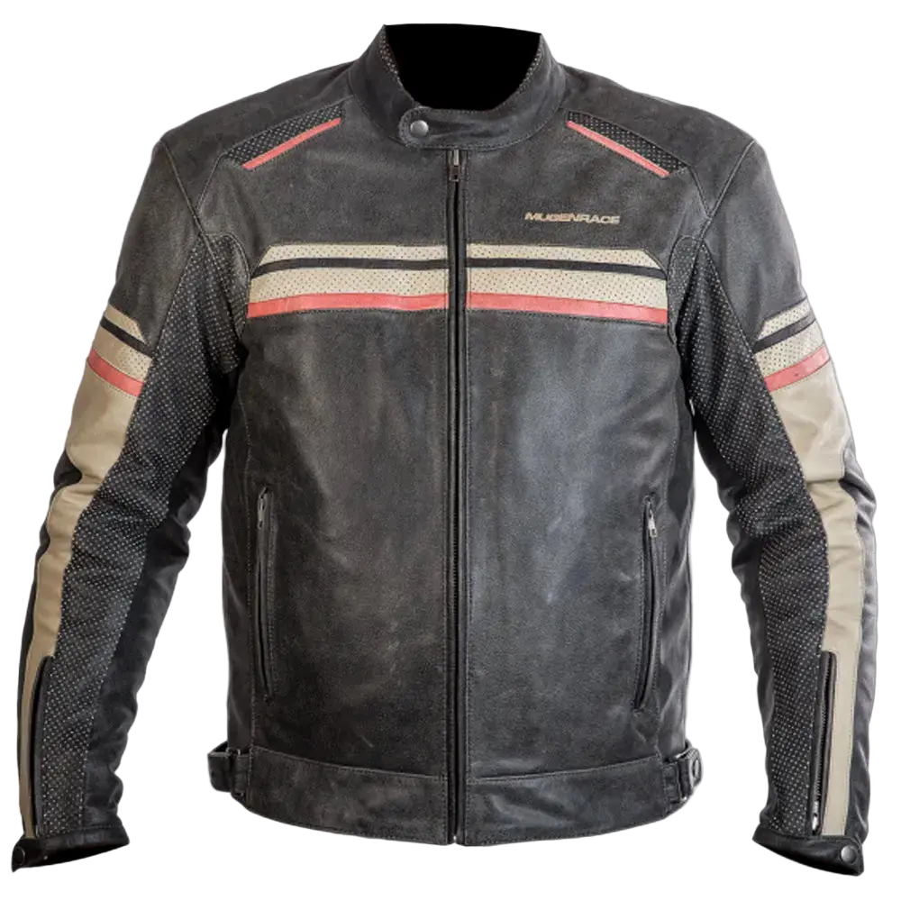 MUGENRACE LJ-MNR-1874 Loksait Moto Giacca Pelle Nera Beige Rossa 