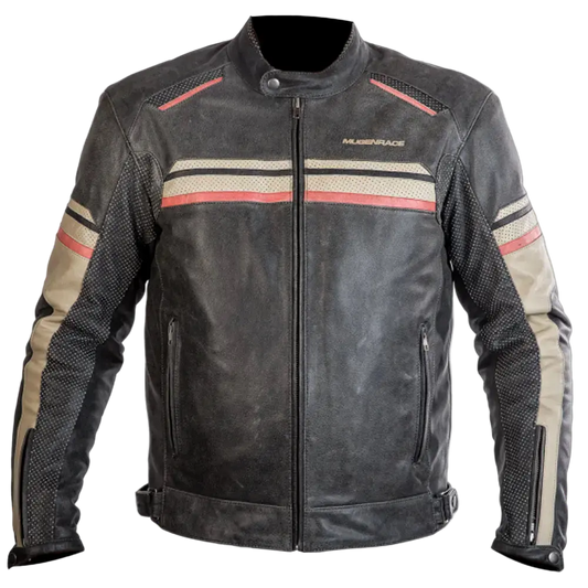 MUGENRACE LJ-MNR-1874 Loksait Moto Giacca Pelle Nera Beige Rossa 