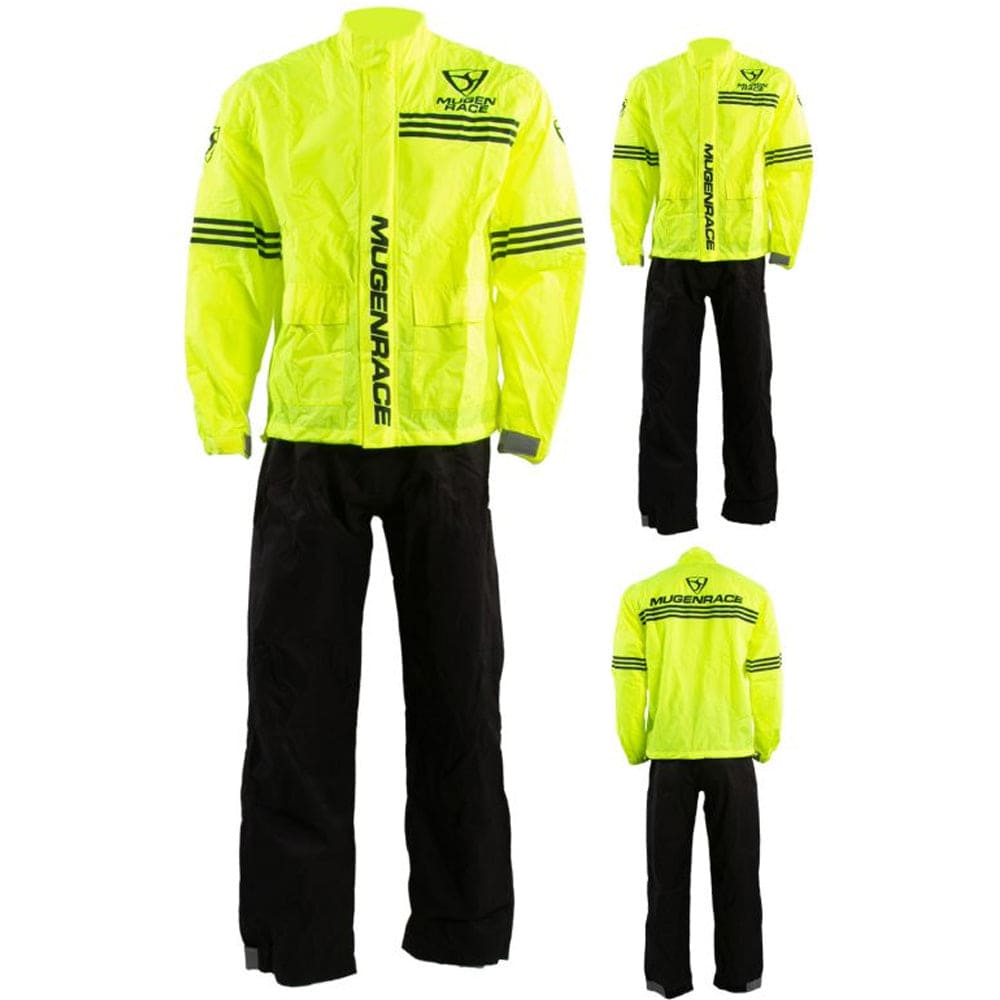 MUGENRACE RS-MNR-2452 Tuta Antipioggia 2 Pezzi Nera Giallo Fluo 
