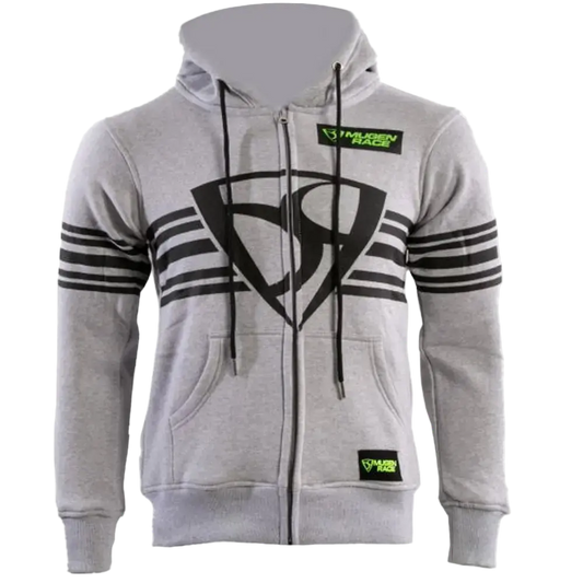 MUGENRACE H-MNR-2488 Shield Felpa Cappuccio Zip Grigio chiaro 