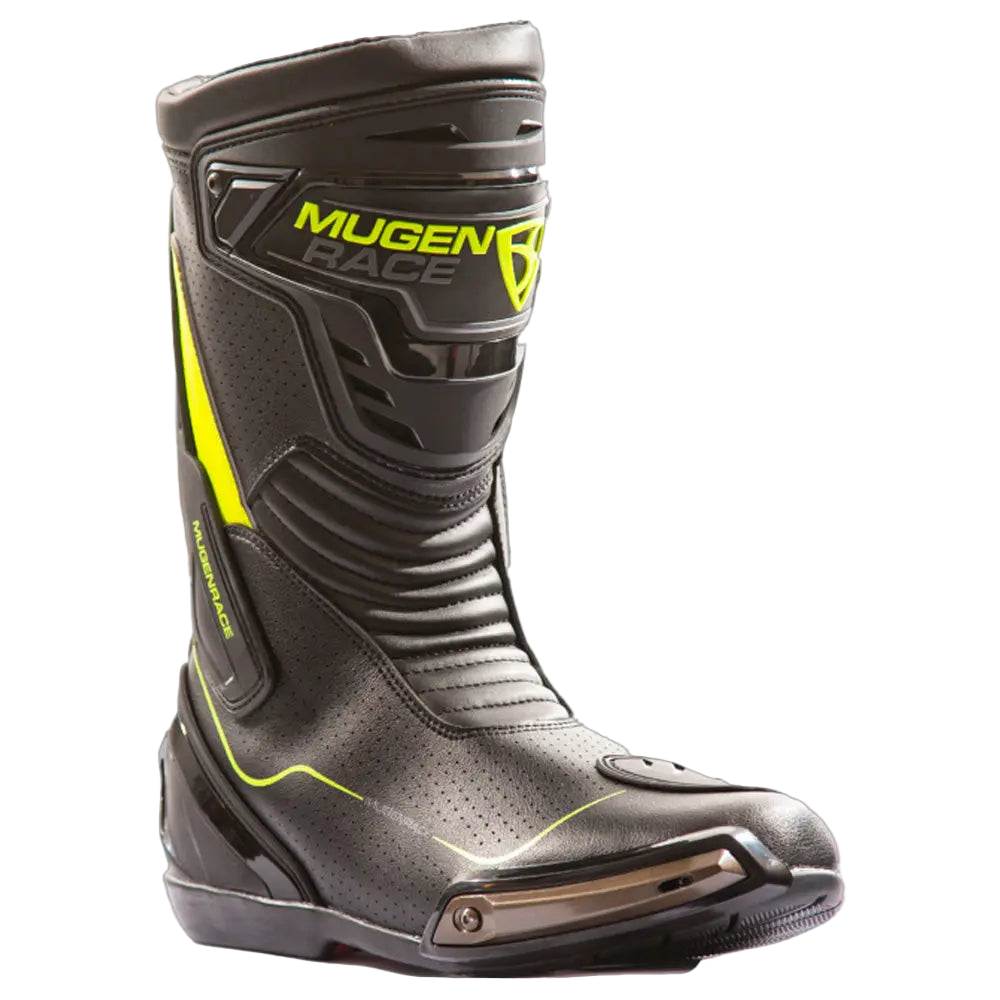 MUGENRACE BOT-MNR-2393 Bici Sportiva Velocità Stivali Nero Fluo Giallo 