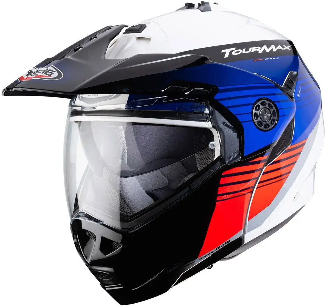 CABERG Tourmax Titan Moto Modulare Avventura Caschi Bianco Blu Rosso