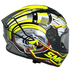SMK STELLAR TURBO GL246 Moto Integrale Caschi Nero Bianco Flou Giallo 