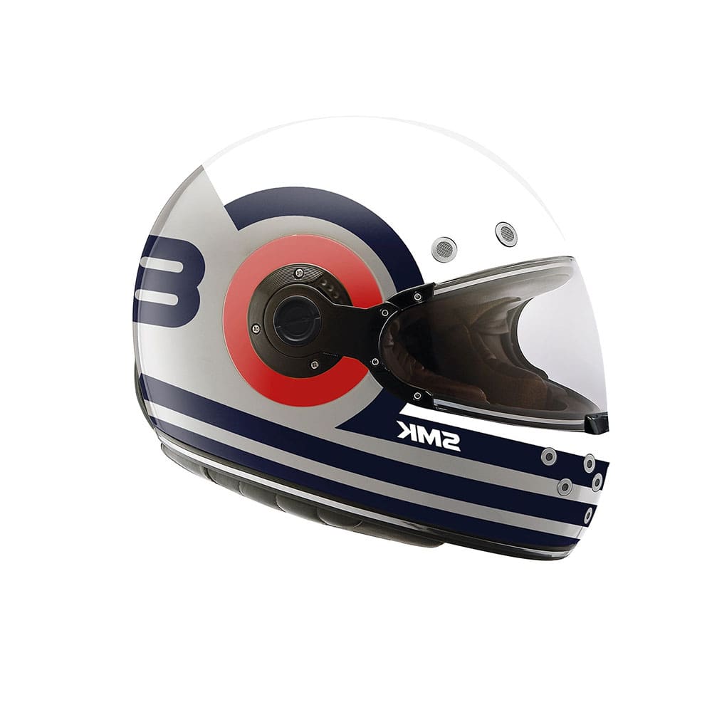SMK RETRO RANKO GL653 MOTO INTEGRALE CASCHI OPACO BIANCO BLU GRIGIO 